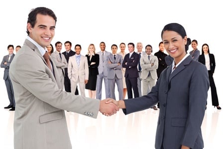 16204934 - business people shaking hands against a white background